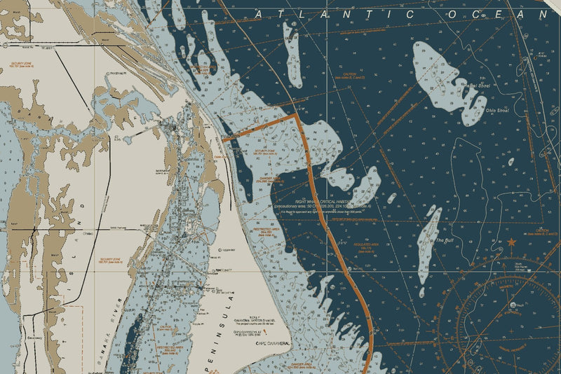 Florida Atlantic Coast 1 - Amelia Island To Cape Canaveral Nautical Chart Art — Heritage Edition — print detail 1