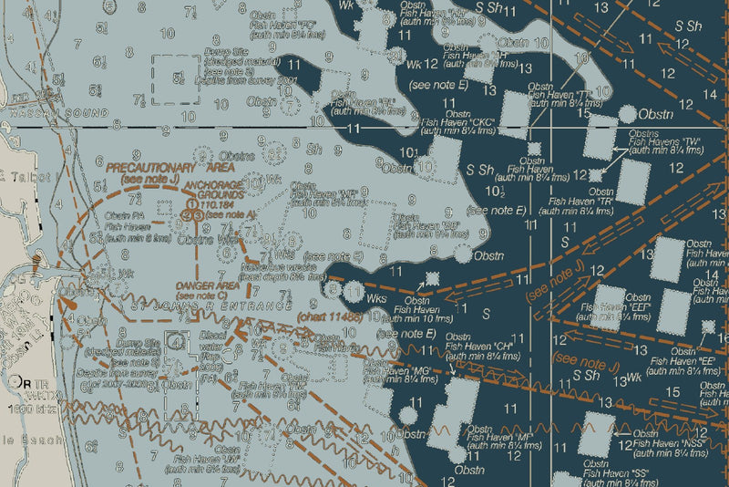 Florida Atlantic Coast 1 - Amelia Island To Cape Canaveral Nautical Chart Art — Heritage Edition — print detail 2