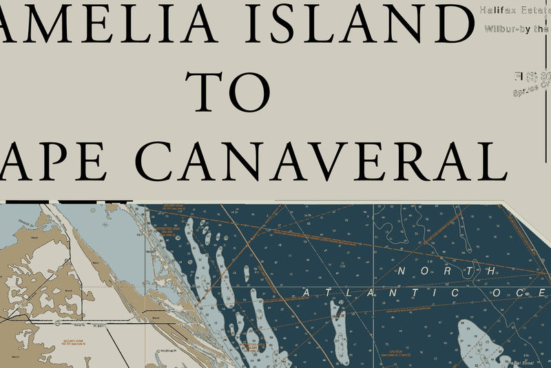 Florida Atlantic Coast 1 - Amelia Island To Cape Canaveral Nautical Chart Art — Heritage Edition — print detail 3