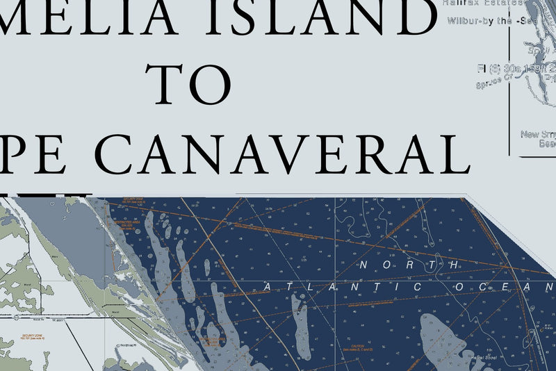 Florida Atlantic Coast 1 - Amelia Island To Cape Canaveral Nautical Chart Art — Modern Edition — print detail 1