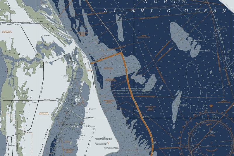 Florida Atlantic Coast 1 - Amelia Island To Cape Canaveral Nautical Chart Art — Modern Edition — print detail 2