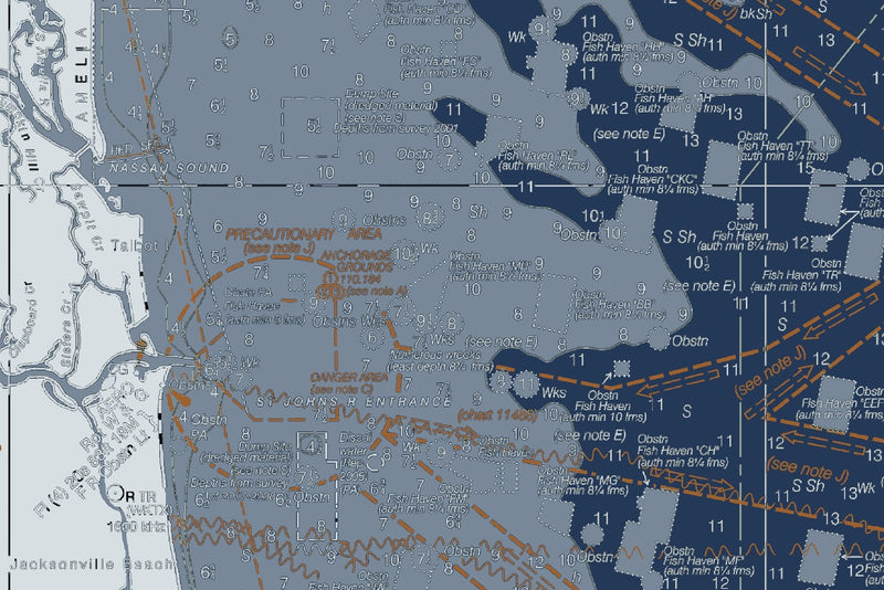 Florida Atlantic Coast 1 - Amelia Island To Cape Canaveral Nautical Chart Art — Modern Edition — print detail 3