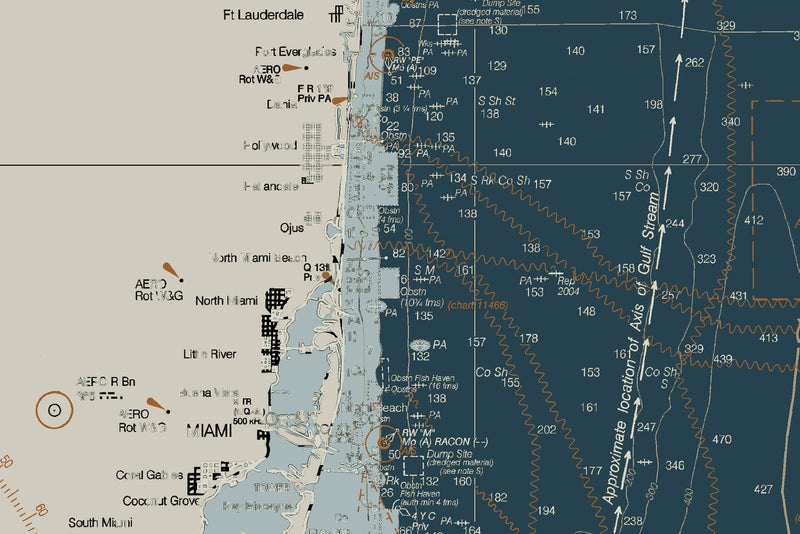 Florida Atlantic Coast 2 - Cape Canaveral to Biscayne Bay Nautical Chart Art — Heritage Edition — print detail 1