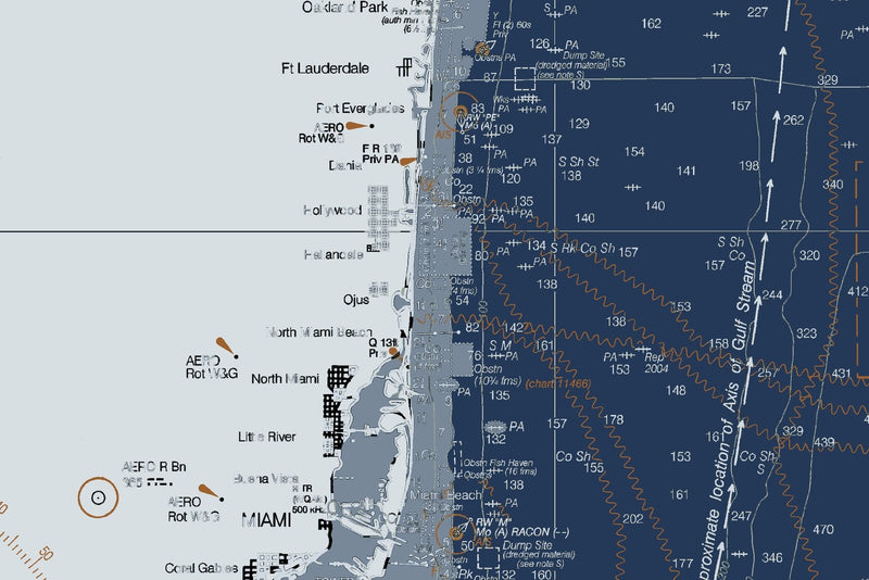 Florida Atlantic Coast 2 - Cape Canaveral to Biscayne Bay Nautical Chart Art — Modern Edition — print detail 1