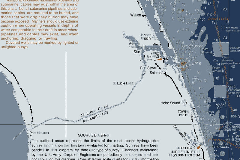 Florida Atlantic Coast 2 - Cape Canaveral to Biscayne Bay Nautical Chart Art — Modern Edition — print detail 3