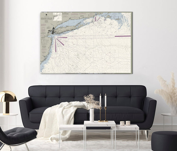 Approaches To New York - Nantucket Shoals To Five Fathom Banks Nautical Chart in Traditional palette