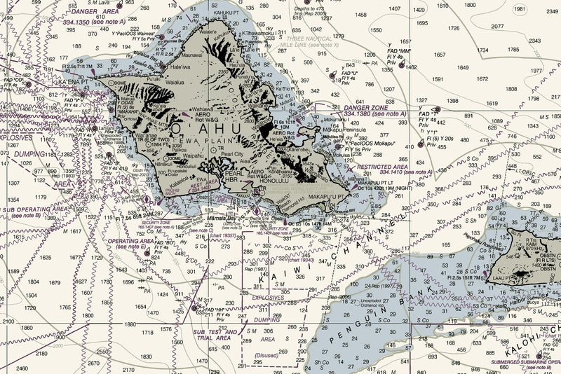 Hawaiian Islands Nautical Chart — print detail 3