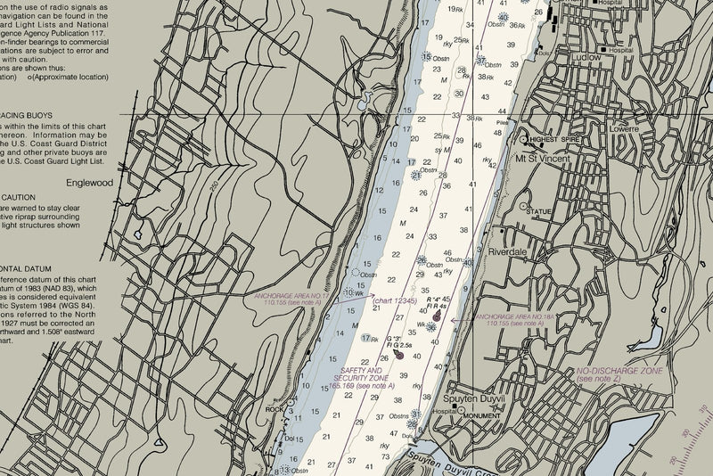 Hudson River - New York To Wappinger Creek Nautical Chart — print detail 2
