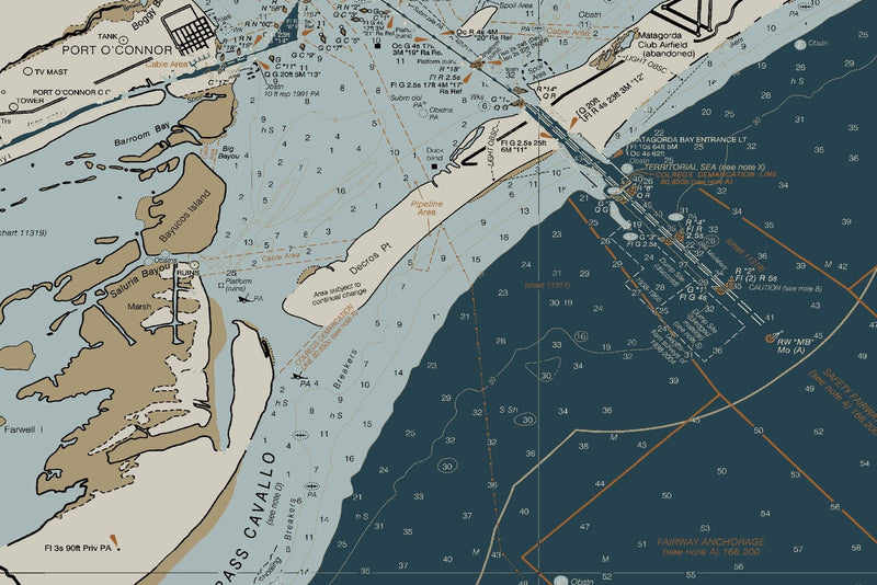 Matagorda Bay And Approaches Nautical Chart — Heritage Edition — print detail 1