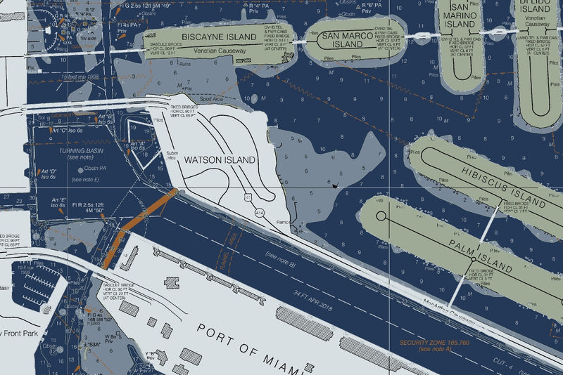 Miami Harbor and Approaches Nautical Chart — Modern Edition — print detail 2