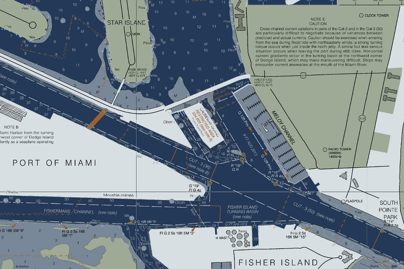 Miami Harbor and Approaches Nautical Chart — Modern Edition — print detail 3