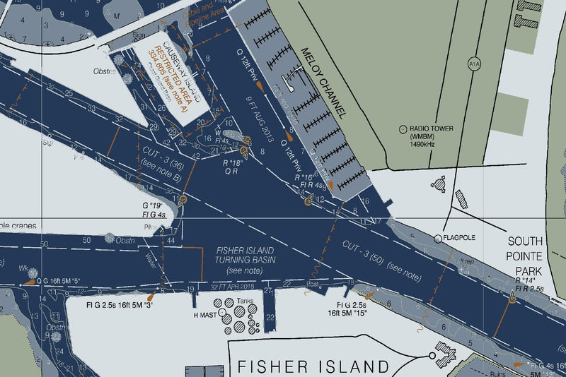Miami Harbor Nautical Chart — Modern Edition — print detail 3