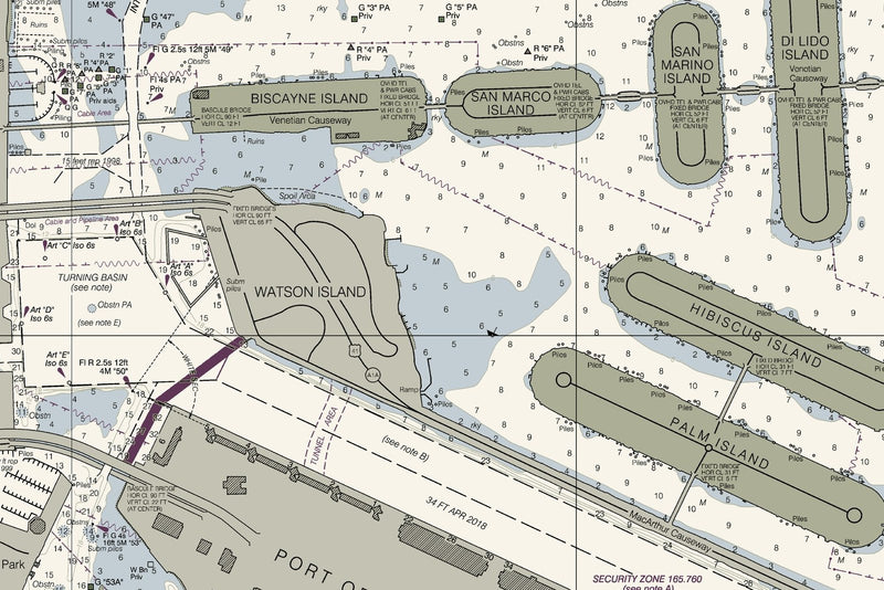 Miami Harbor and Approaches Nautical Chart — print detail 2