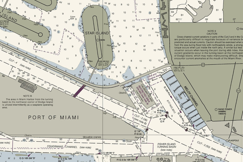 Miami Harbor and Approaches Nautical Chart — print detail 3