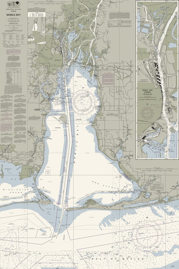 Mobile Bay Nautical Chart — Traditional palette