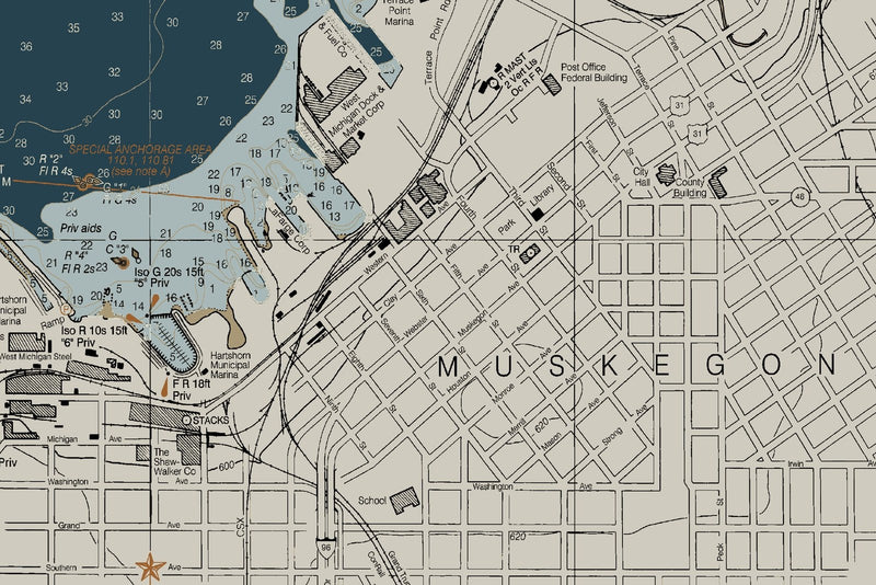Muskegon Lake, including Muskegon Harbor — Heritage Edition — print detail 2