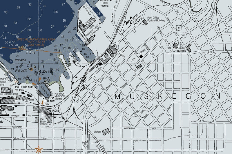 Muskegon Lake, including Muskegon Harbor — Modern Edition — print detail 2