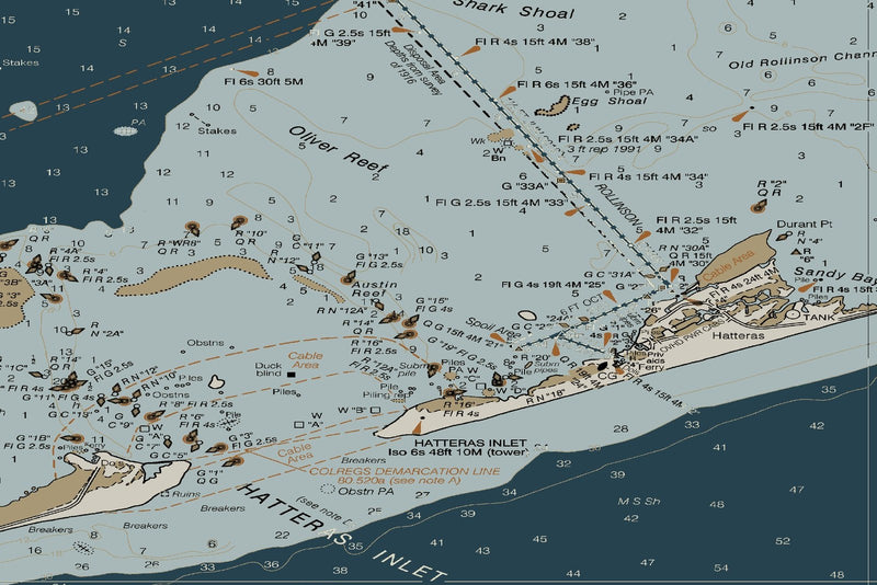 Outer Banks Bodie Island to Hatteras Inlet and Rodanthe Nautical Chart — Heritage Edition — print detail 2