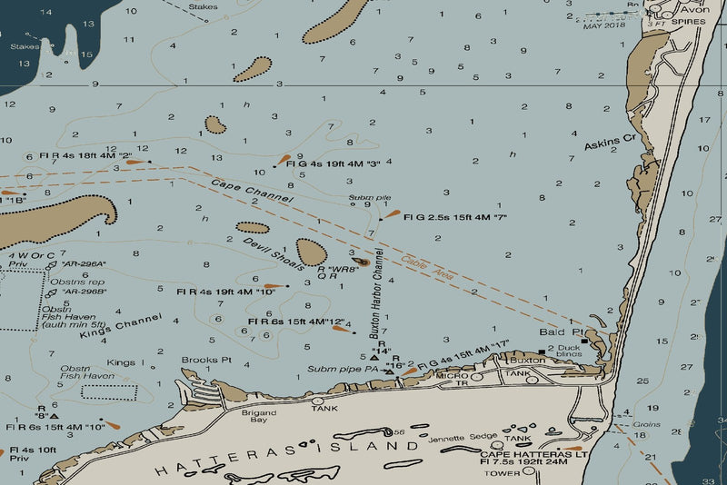 Outer Banks Bodie Island to Hatteras Inlet and Rodanthe Nautical Chart — Heritage Edition — print detail 3