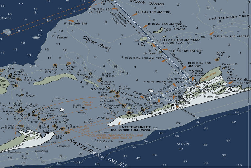 Outer Banks Bodie Island to Hatteras Inlet and Rodanthe Nautical Chart — Modern Edition — print detail 2