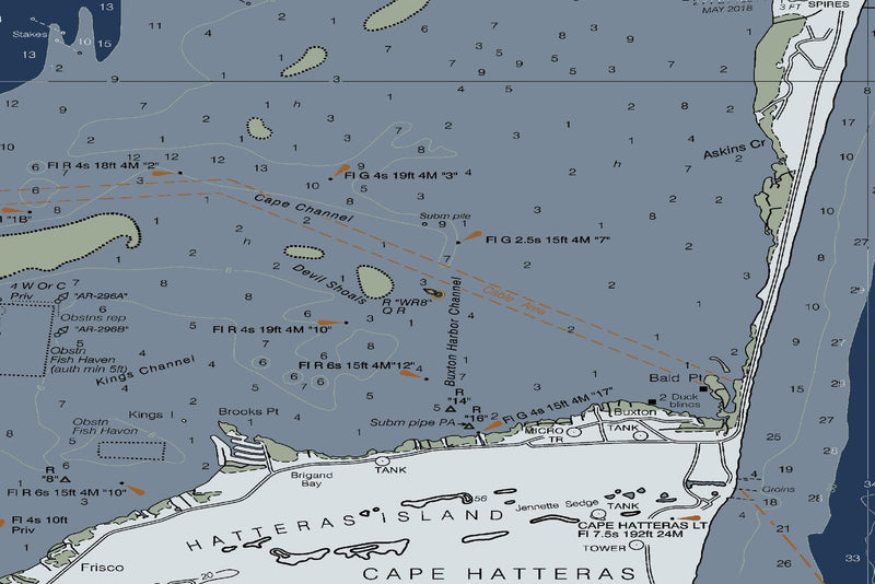 Outer Banks Bodie Island to Hatteras Inlet and Rodanthe Nautical Chart — Modern Edition — print detail 3
