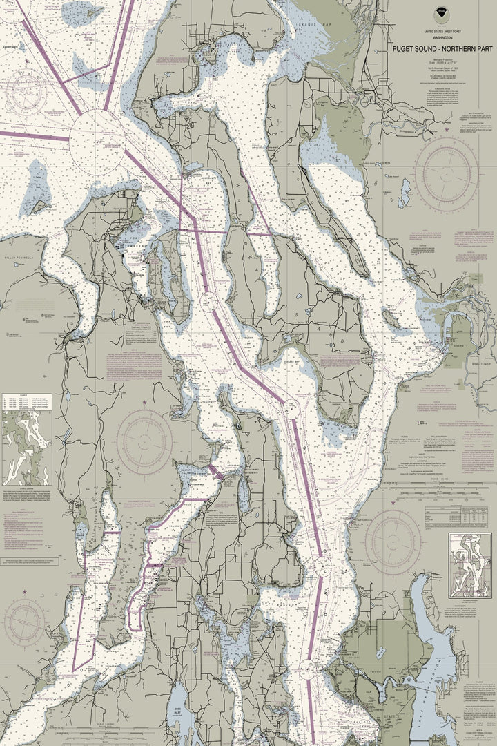 Puget Sound - Northern Part Nautical Chart — Traditional palette