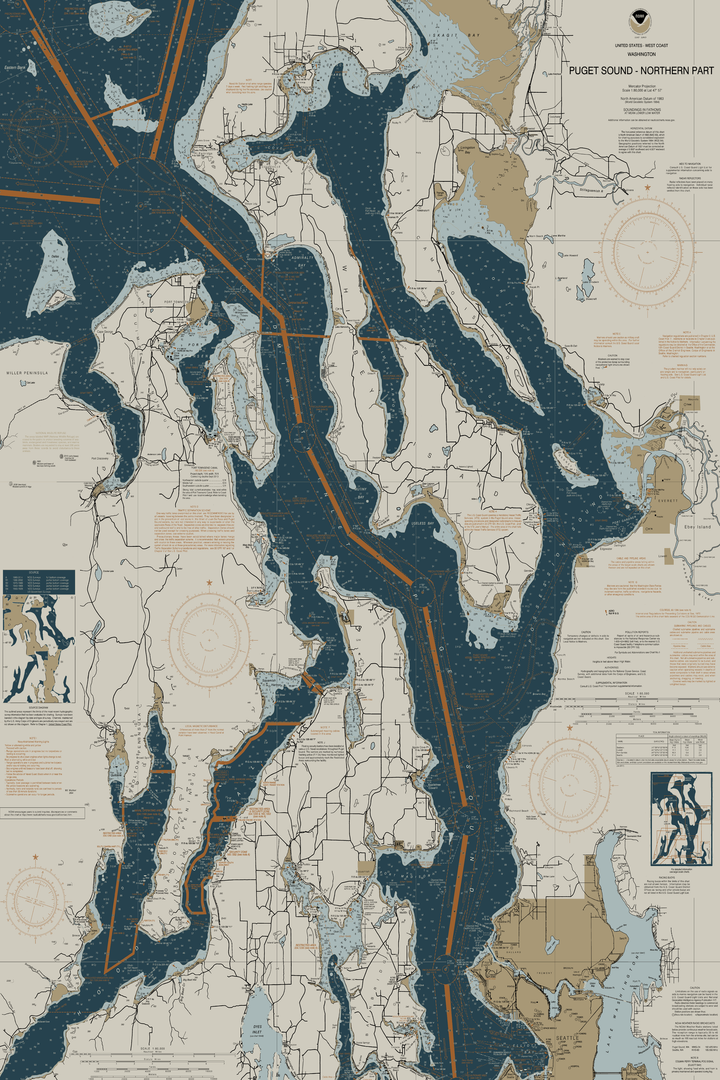 Puget Sound - Northern Part Nautical Chart — Heritage Edition — Heritage Edition palette