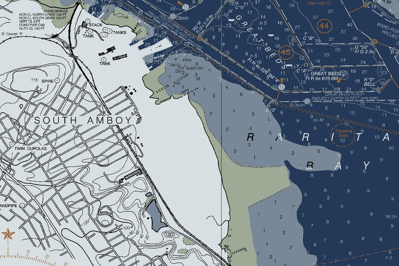 Raritan River New Brunswick to Raritan Bay — Modern Edition — print detail 1