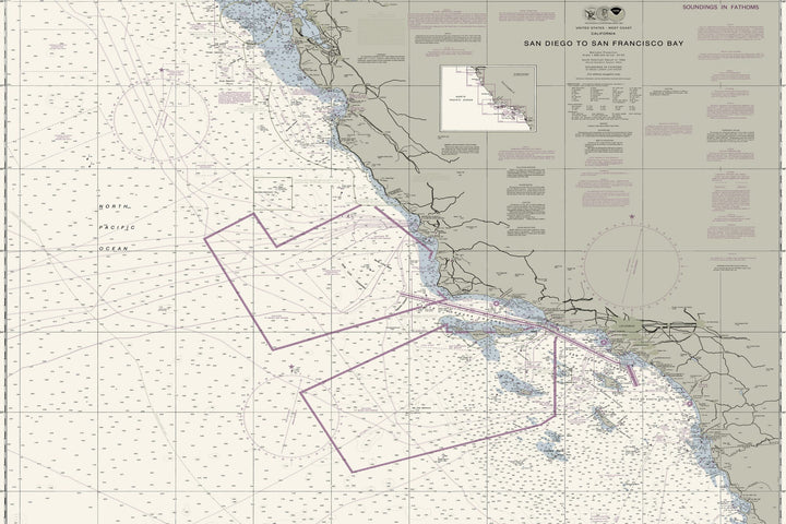 San Diego To San Francisco Bay Nautical Chart — Traditional palette