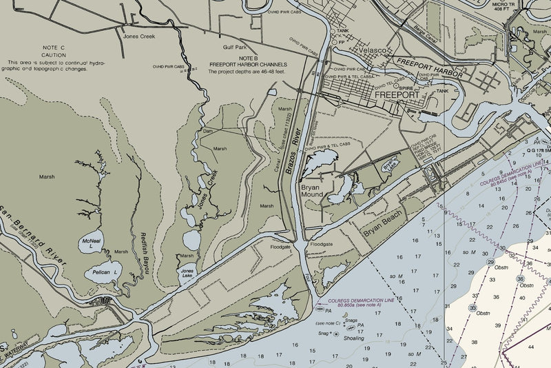 San Luis Pass To East Matagorda Bay Nautical Chart — print detail 3