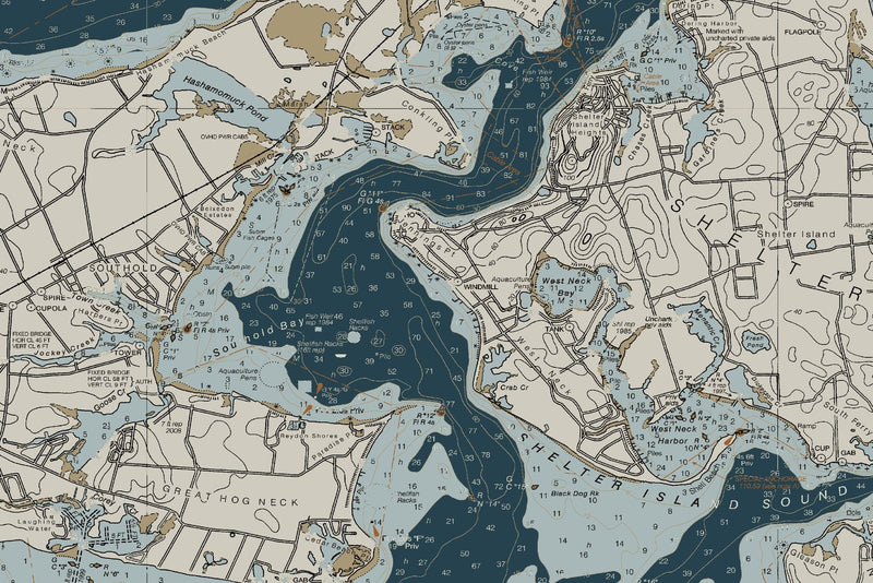 Shelter Island Sound And Peconic Bays Nautical Chart — Heritage Edition — print detail 2