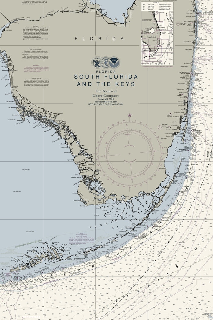 South Florida and the Keys Nautical Chart — Traditional palette