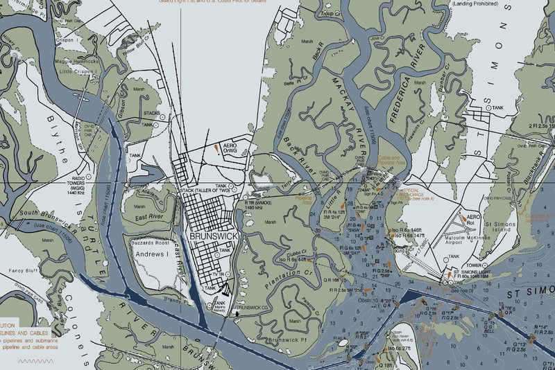 St Simons Island, GA Nautical Chart — Modern Edition — print detail 2