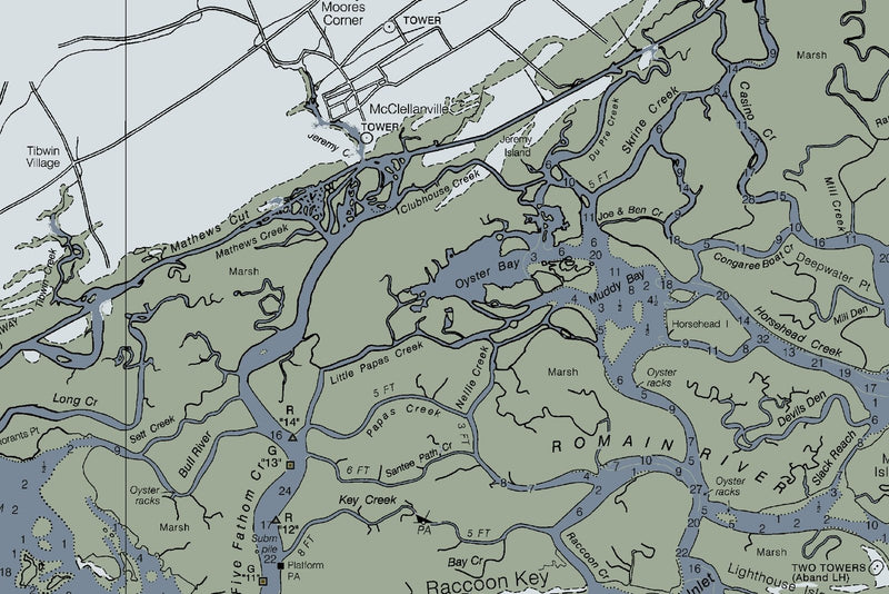 Winyah Bay to Bulls Bay Nautical Chart — Modern Edition — print detail 3