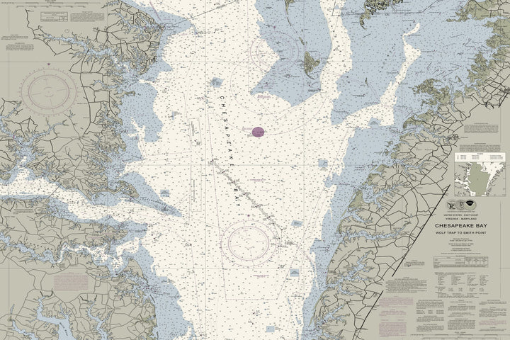 Chesapeake - Wolf Trap To Smith Point Nautical Chart — Traditional palette