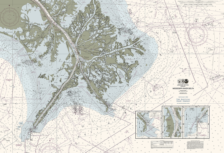 Mississippi River Delta Nautical Chart — Traditional palette