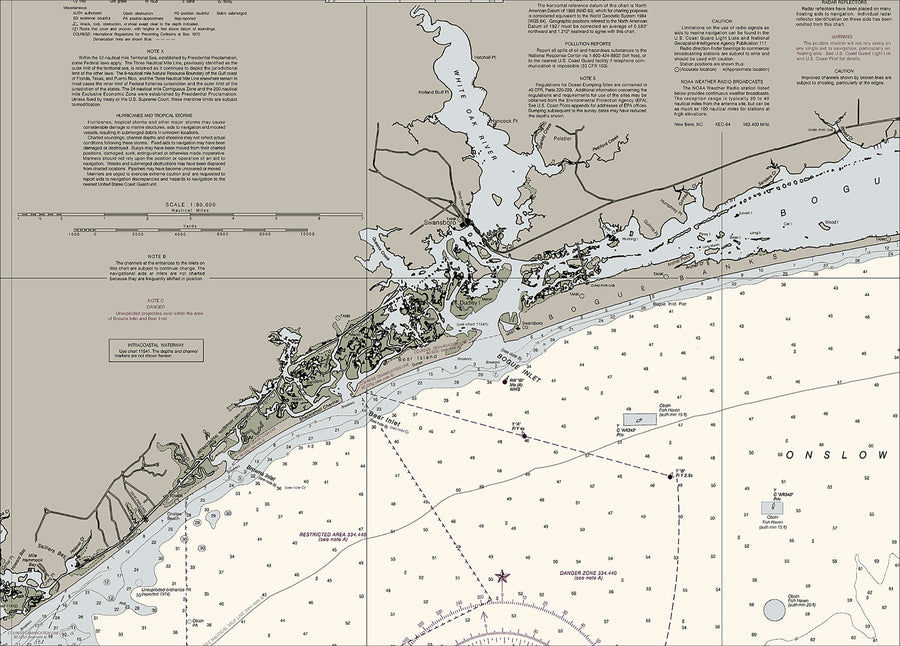 Cape Lookout To New River - Beaufort NC - Nautical Chart