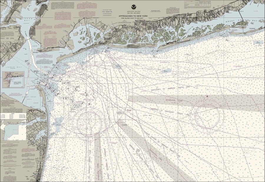 Approaches To New York - Fire Island Light To Sea Girt Nautical Chart - Long Beach - Coney Island -