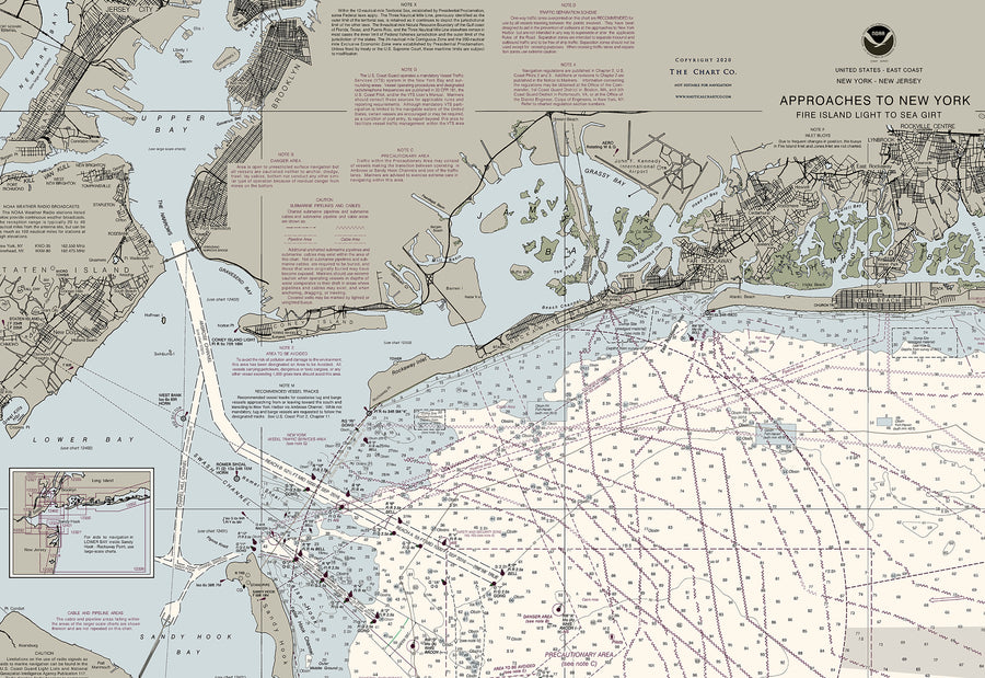 Approaches To New York - Fire Island Light To Sea Girt Nautical Chart - Long Beach - Coney Island -