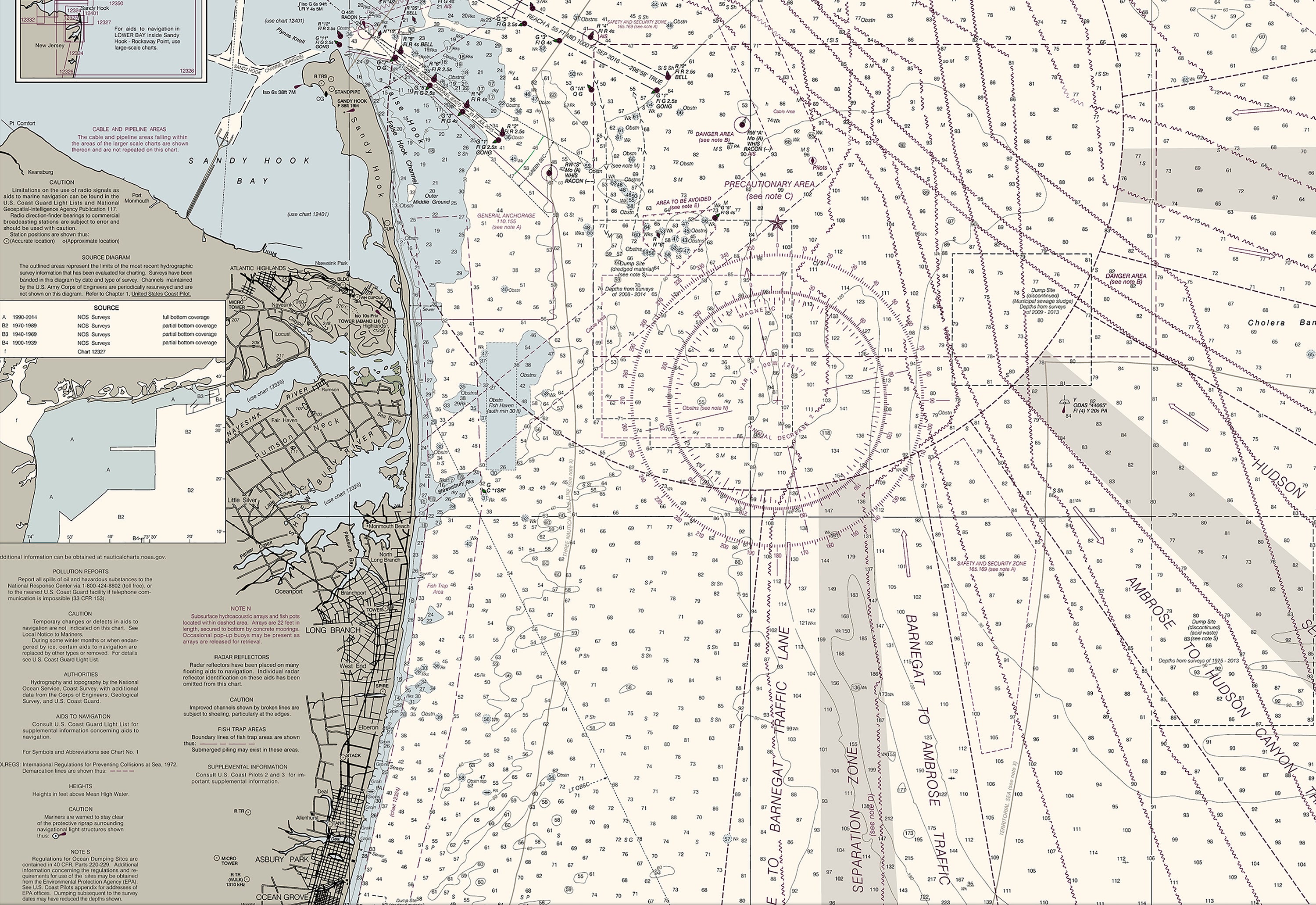 Approaches To New York Fire Island Light To Sea Girt Nautical Chart