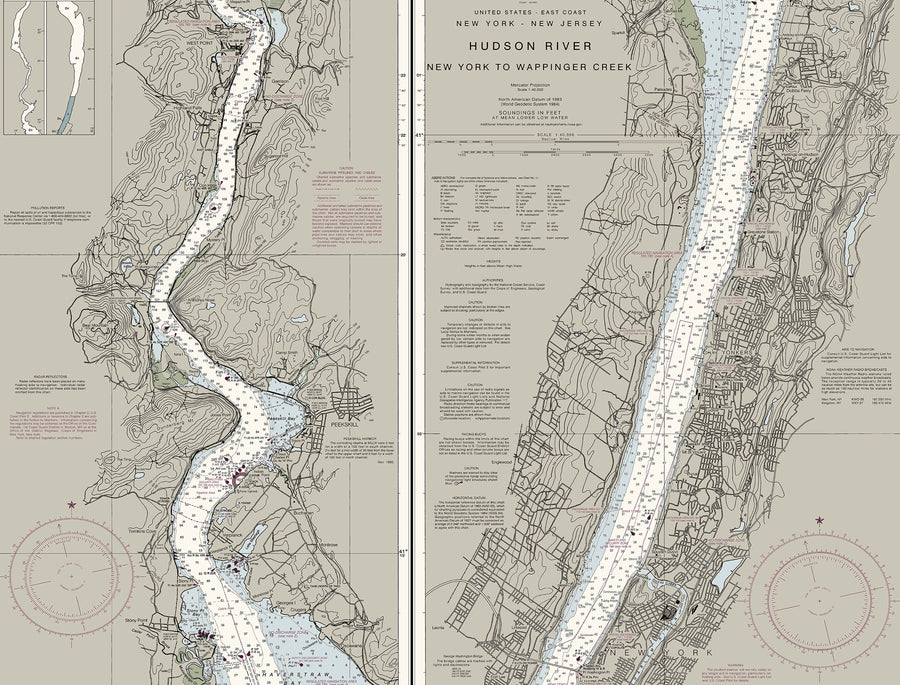 Hudson River New York To Wappinger Creek Nautical Chart The hudson-river-new-york-to-wappinger-creek-nautical-chart-the