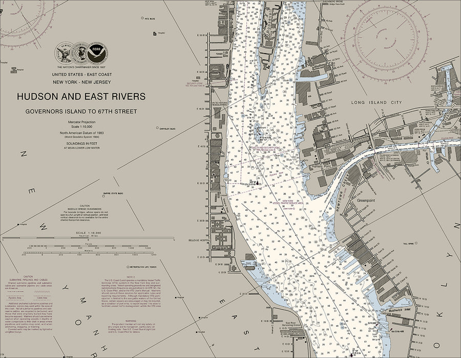 New York - Hudson And East Rivers Nautical Chart