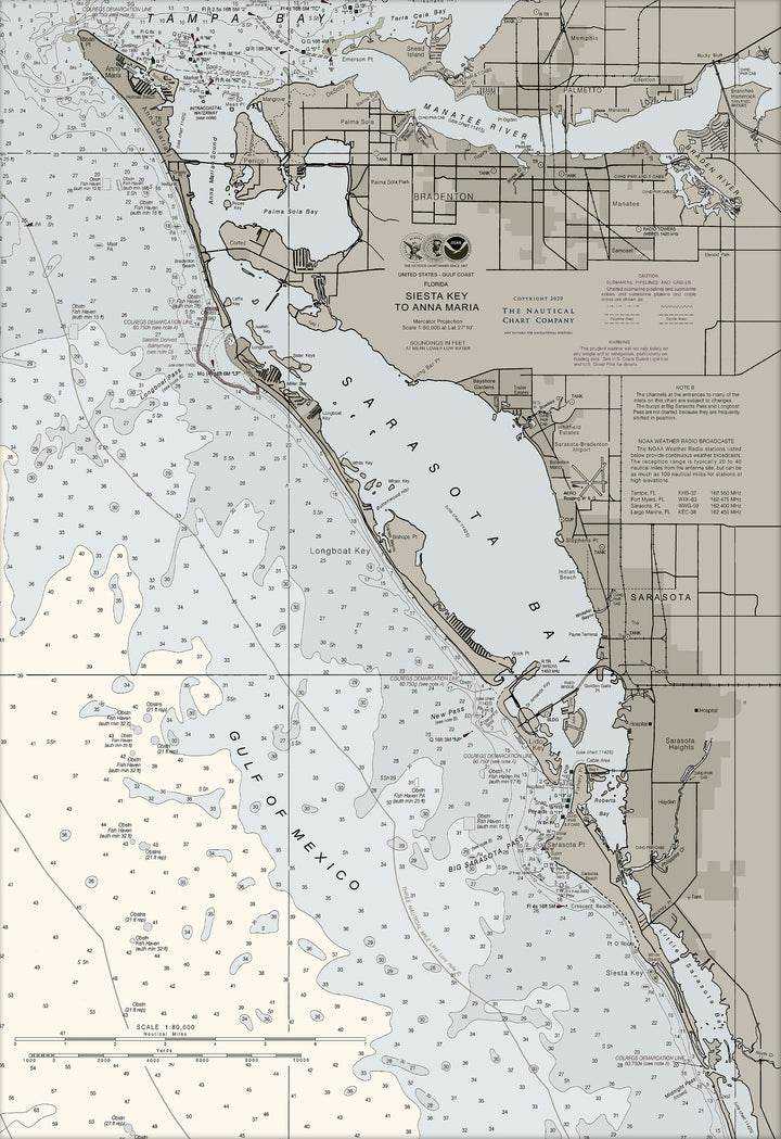 Sarasota Bay - Siesta Key to Anna Maria Nautical Chart — Traditional palette